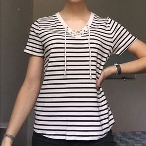 Lace up striped tshirt
